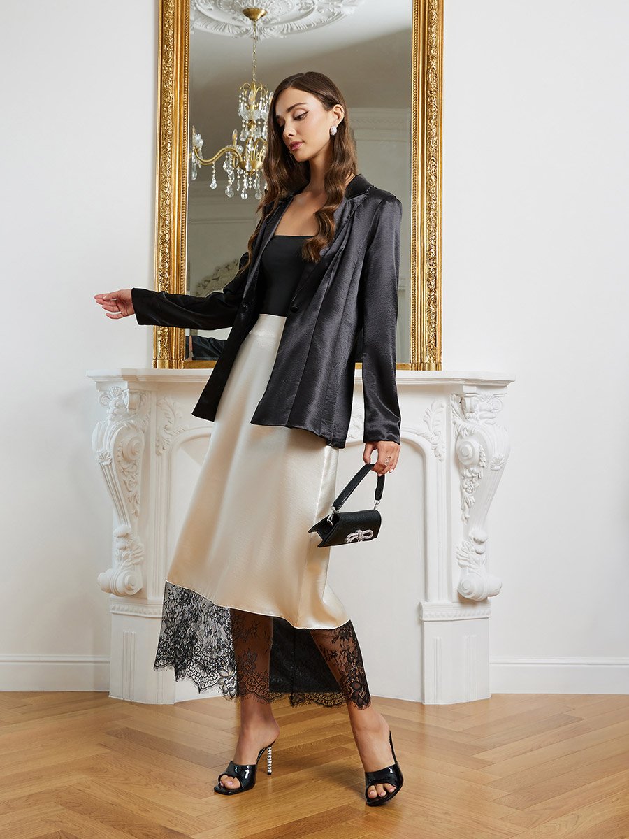 Cream A-Line Maxi Skirt with Lace Trim