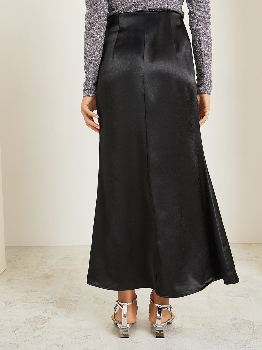 Black Satin A-Line Maxi Skirt