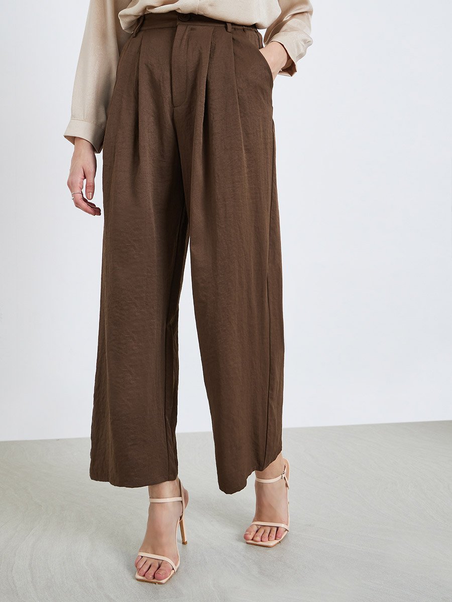 Women Brown Wide Leg Trousers