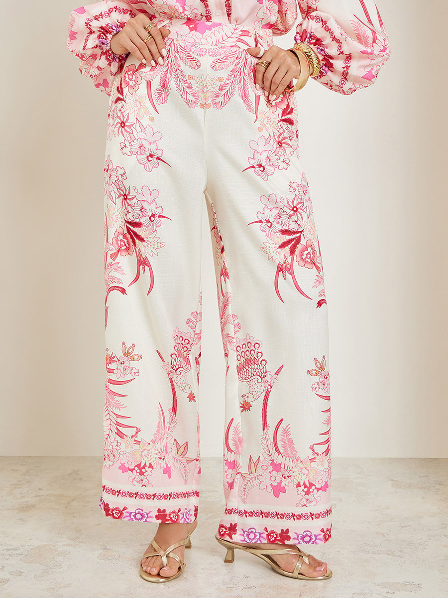 Women Pink Floral Wide Leg Pants