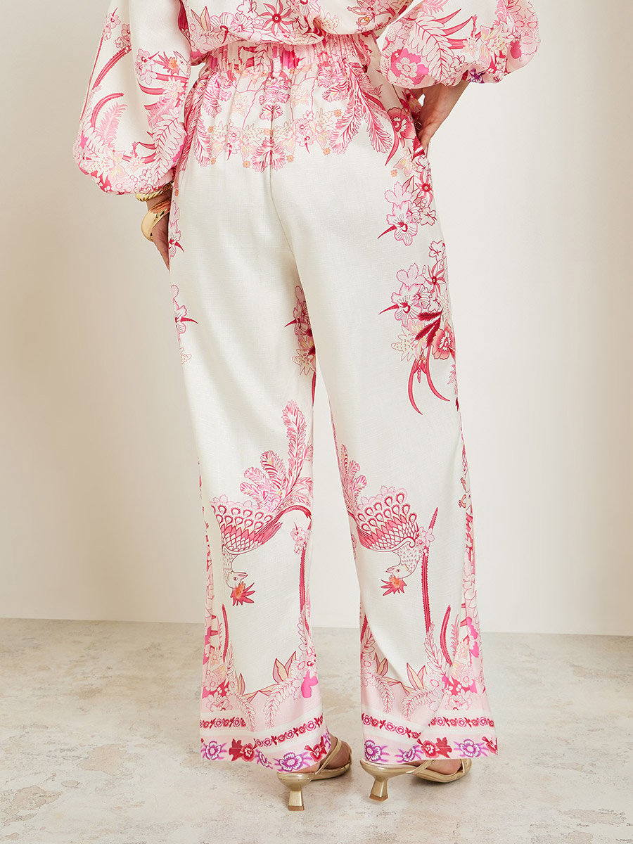 Women Pink Floral Wide Leg Pants
