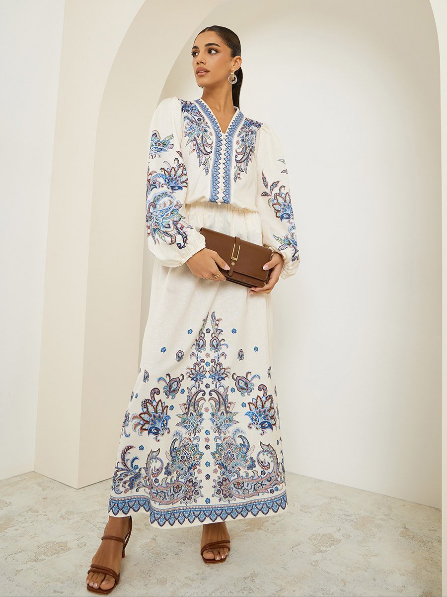 Women Cream Placement Printed Blouse
