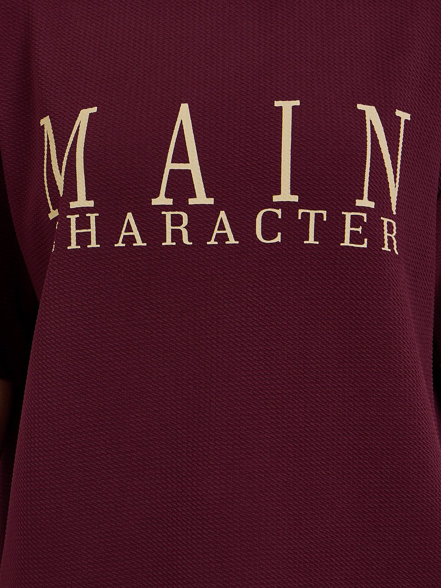 Women Burgundy Slogan Oversized T-Shirt