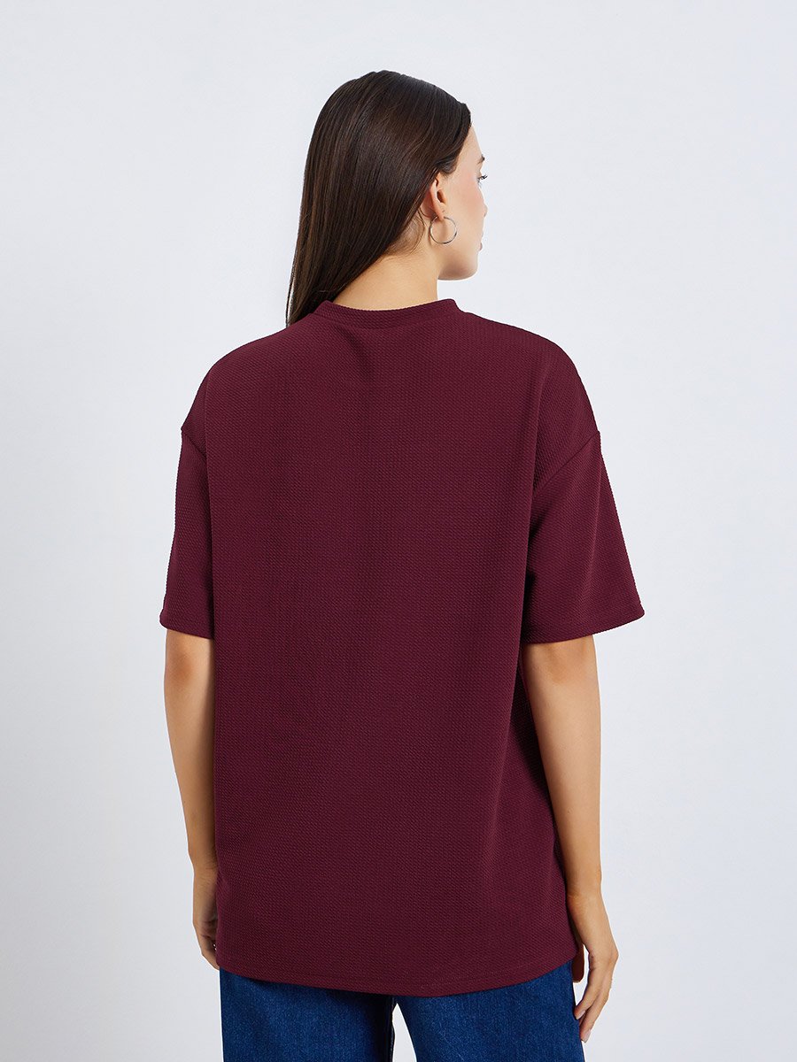 Women Burgundy Slogan Oversized T-Shirt