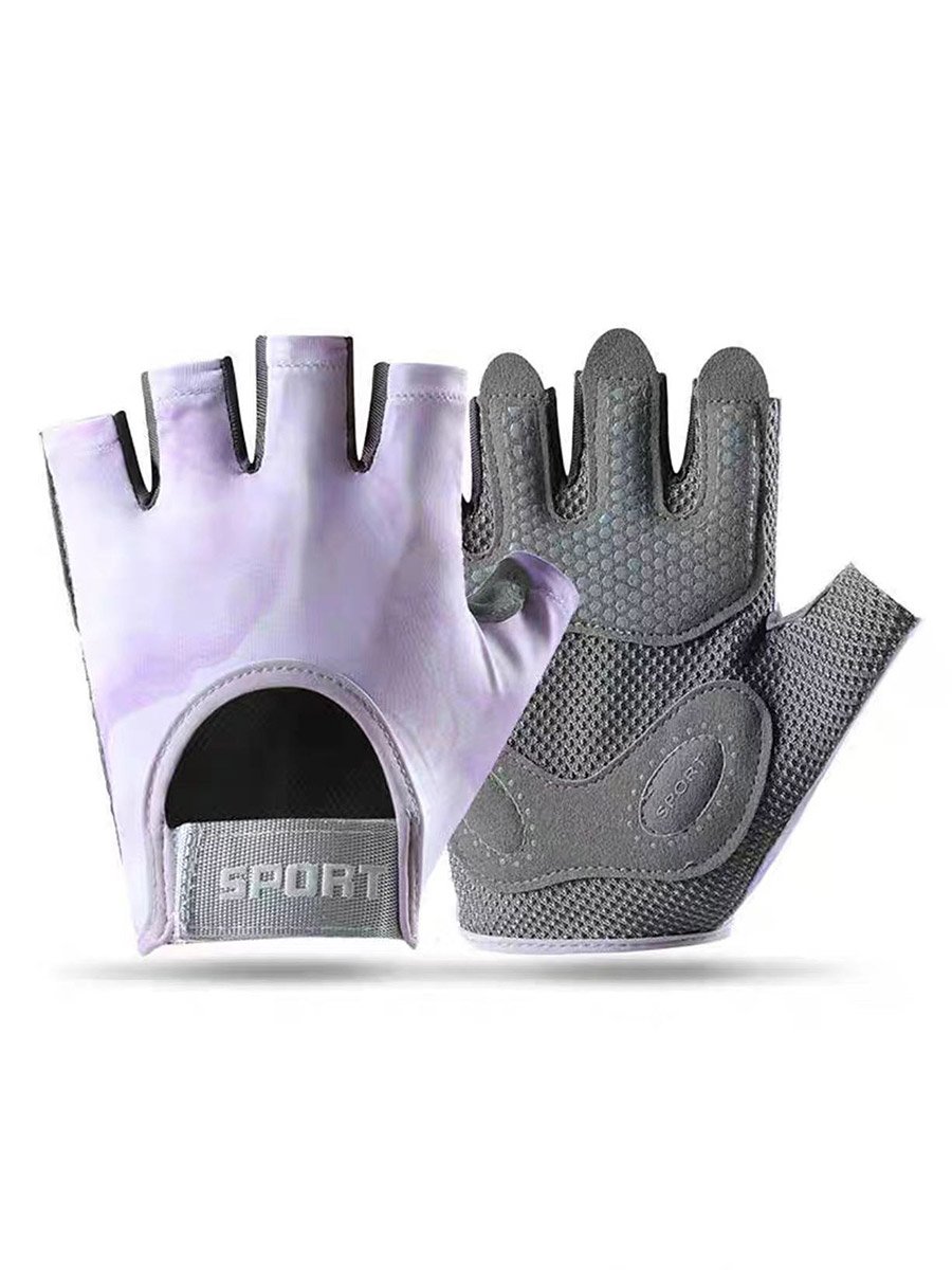 Lilac Sport Text Cushioned Full Cover Gloves