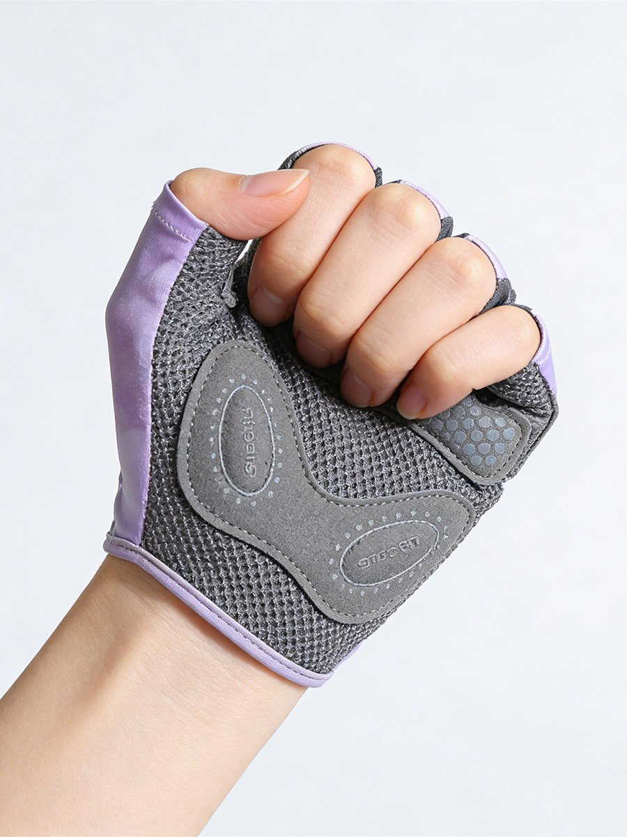 Lilac Sport Text Cushioned Full Cover Gloves