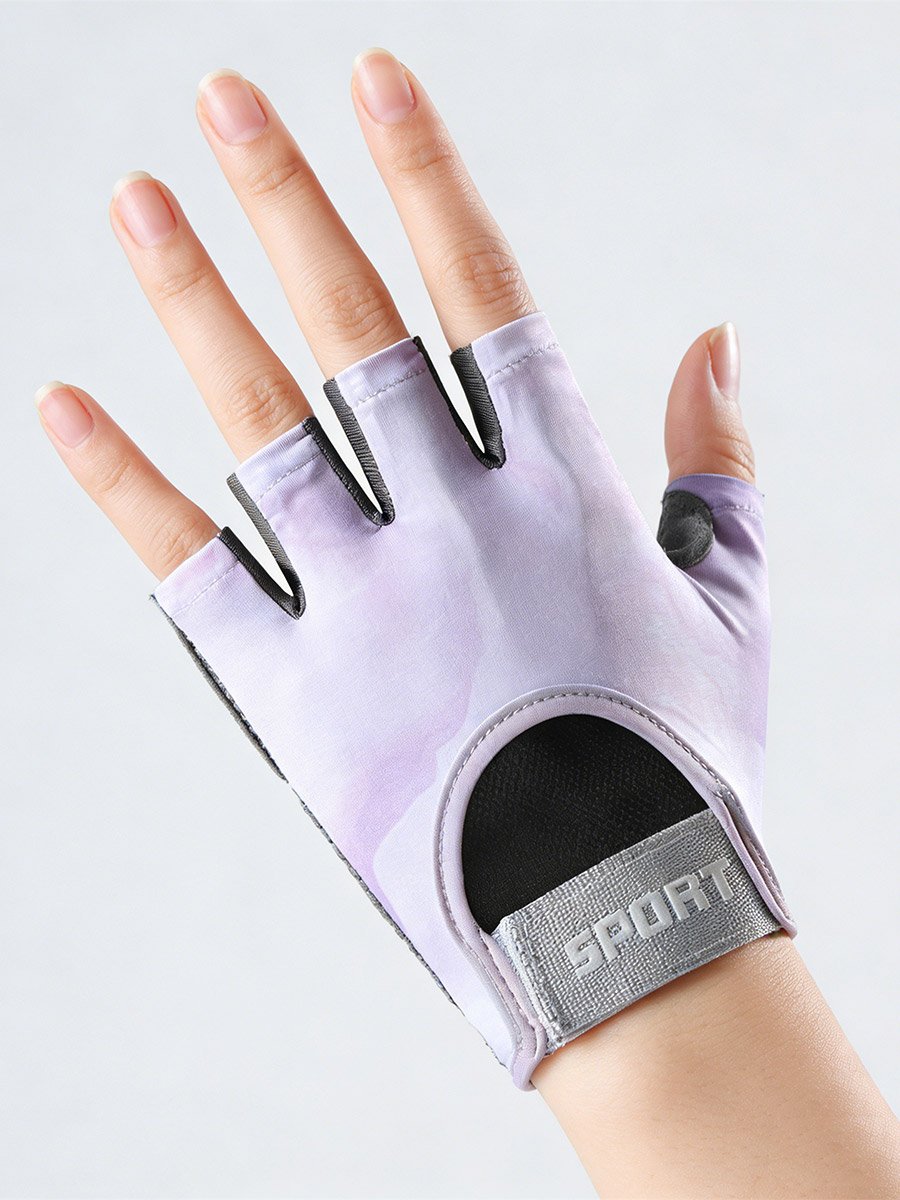 Lilac Sport Text Cushioned Full Cover Gloves