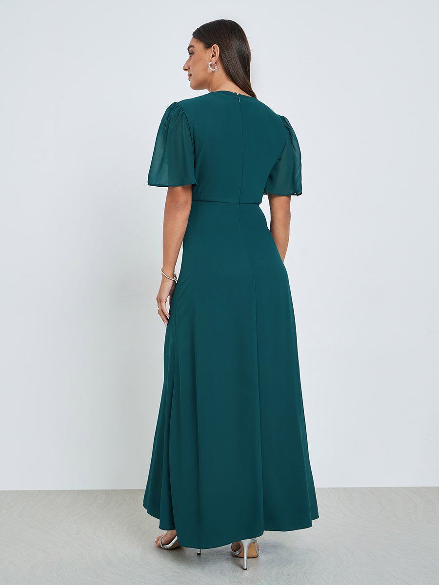 Teal Sequined Yoke A-Line Maxi Dress