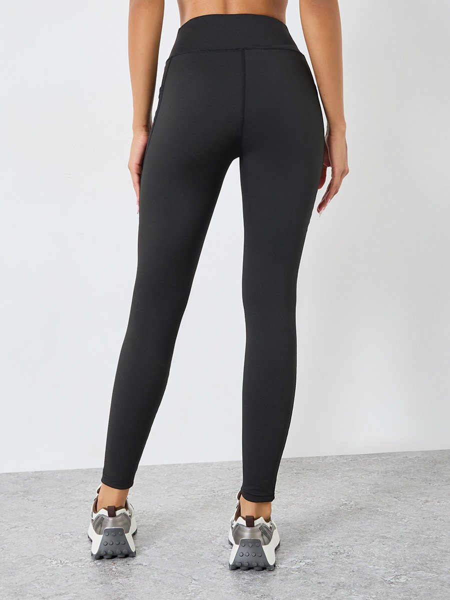 Women Black Solid Leggings with Mesh Pocket