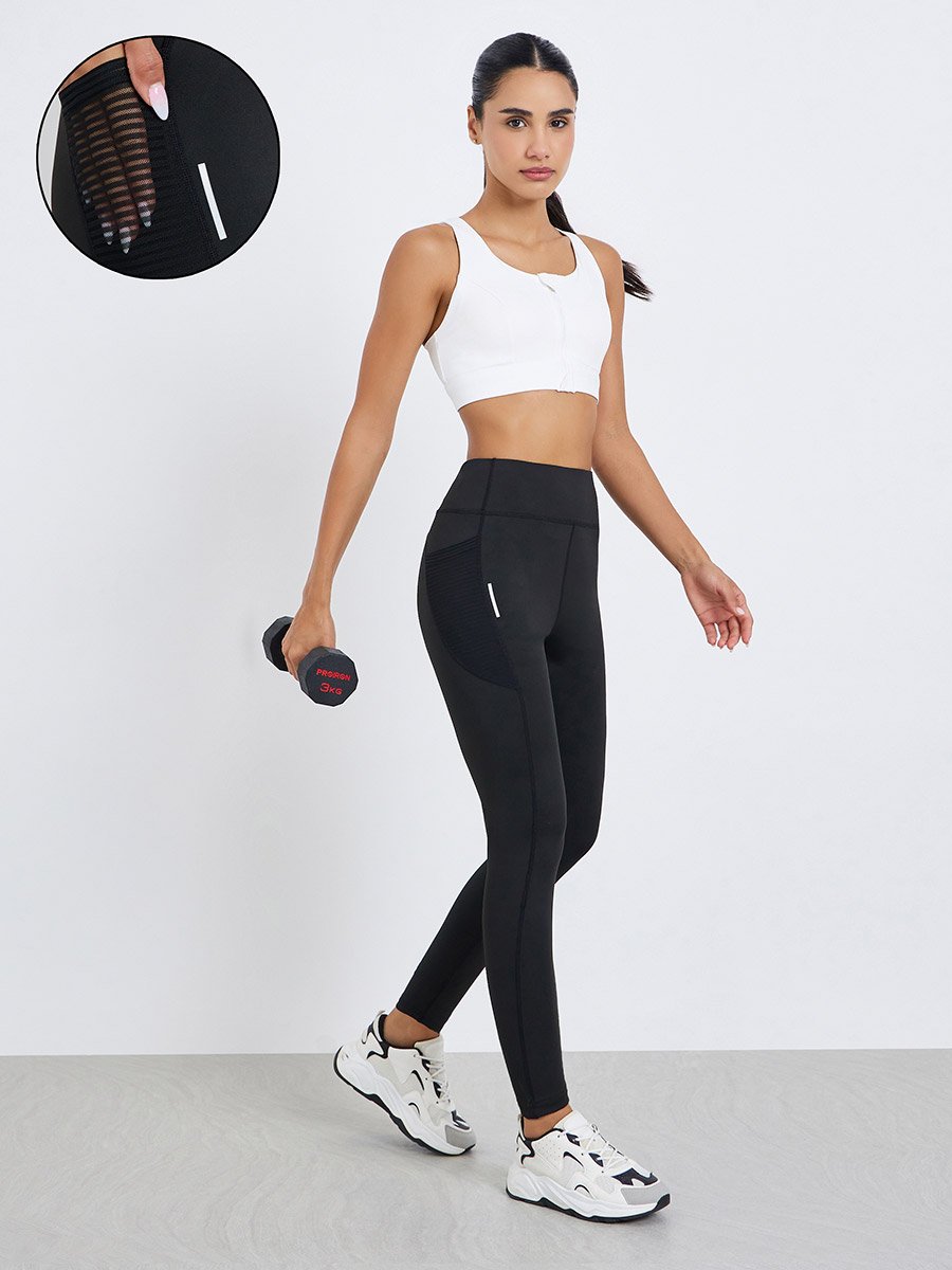 Women Textured Pocket Reflective Stripe 7/8 Leggings