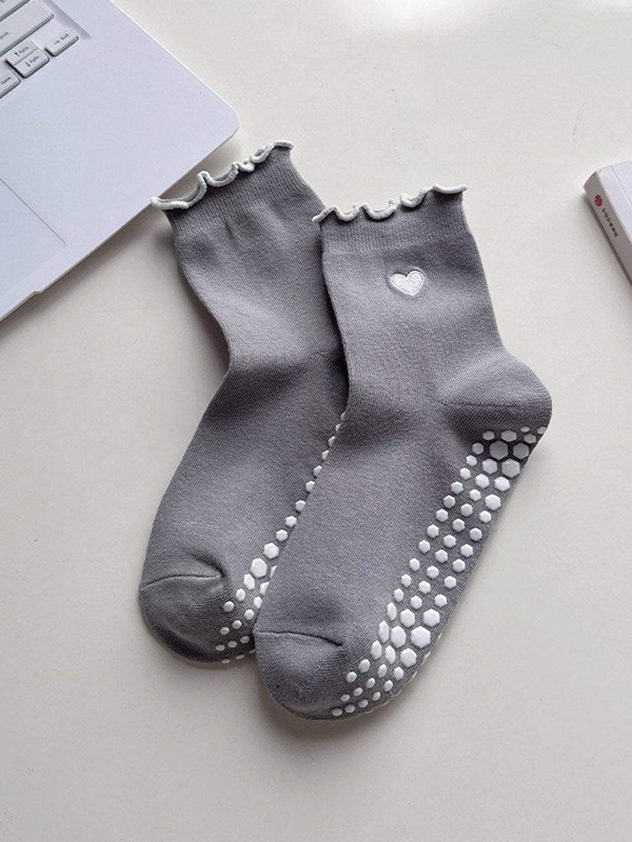 Heart Print Lettuce Edge Silicon Pads Socks