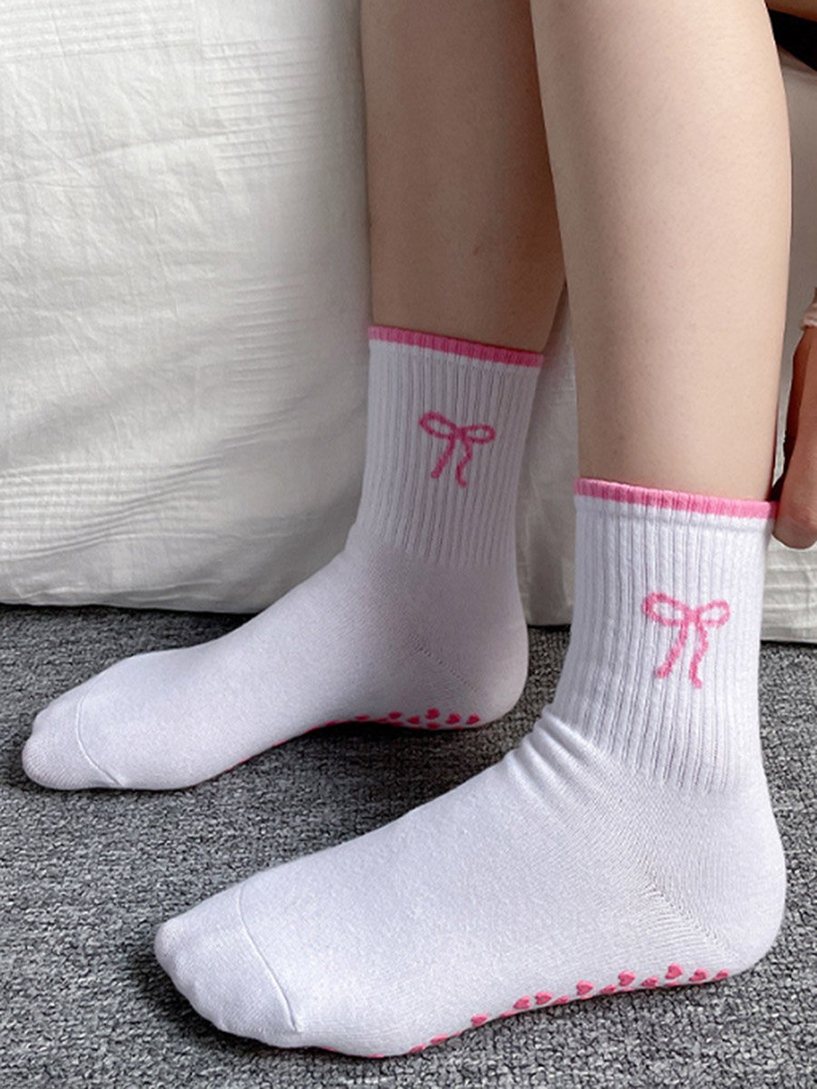Bow Print Contrast Edge Heart Shaped Silicon Pads Socks