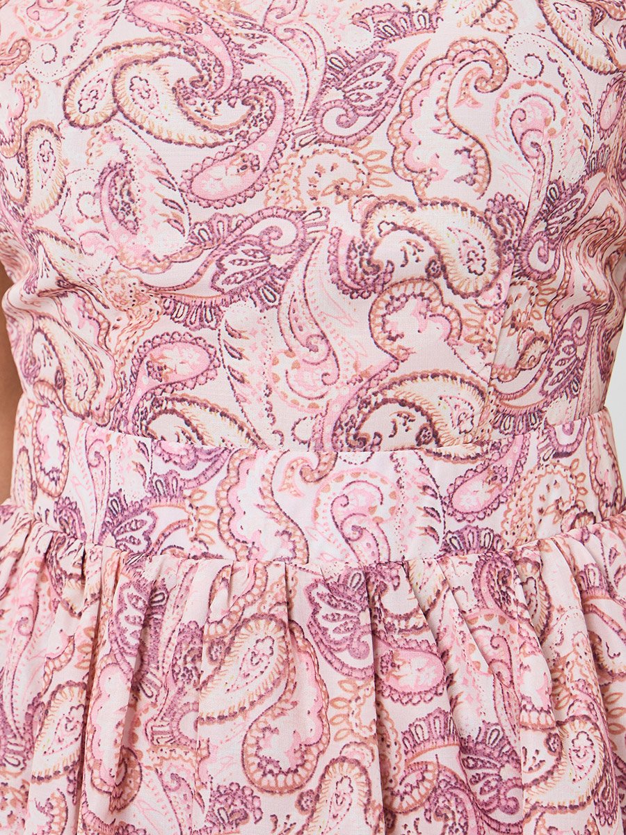 Women Pink Paisley Print Tiered Maxi Dress