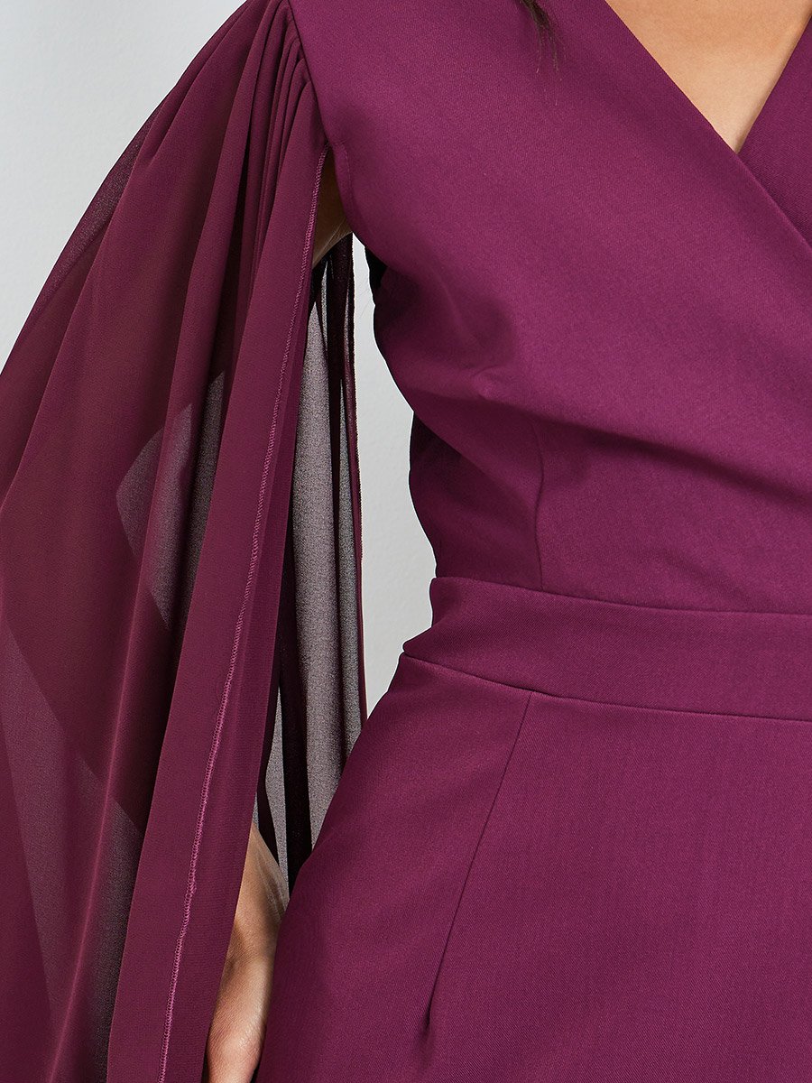 Women Burgundy Cape Sleeve Sheath Midi Dress