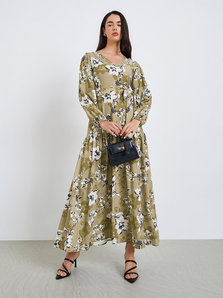 Women Floral Print A-Line Maxi Dress