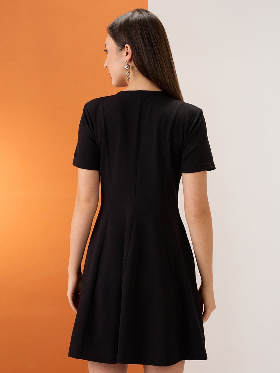 Black V-Neck Button Double Breasted Mini Dress
