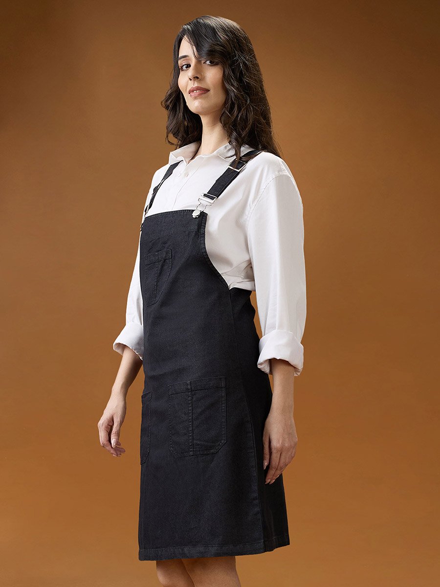 Black Square Neck Strappy Mini Dungaree Dress