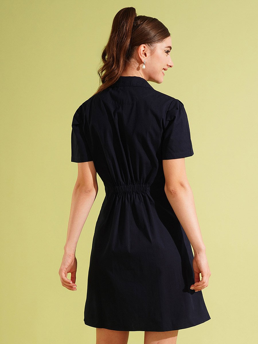 Navy Blue Notched Lapel Double Breasted Mini Dress