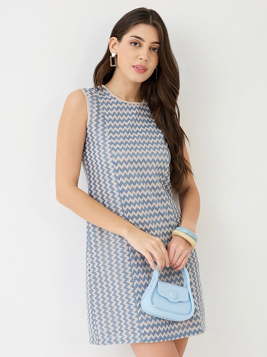 Blue Sleeveless Sheath Crochet Mini Dress