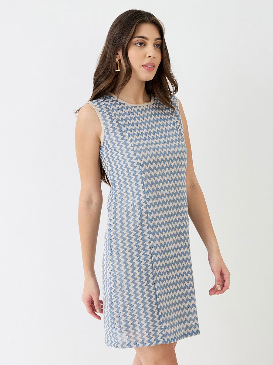 Blue Sleeveless Sheath Crochet Mini Dress