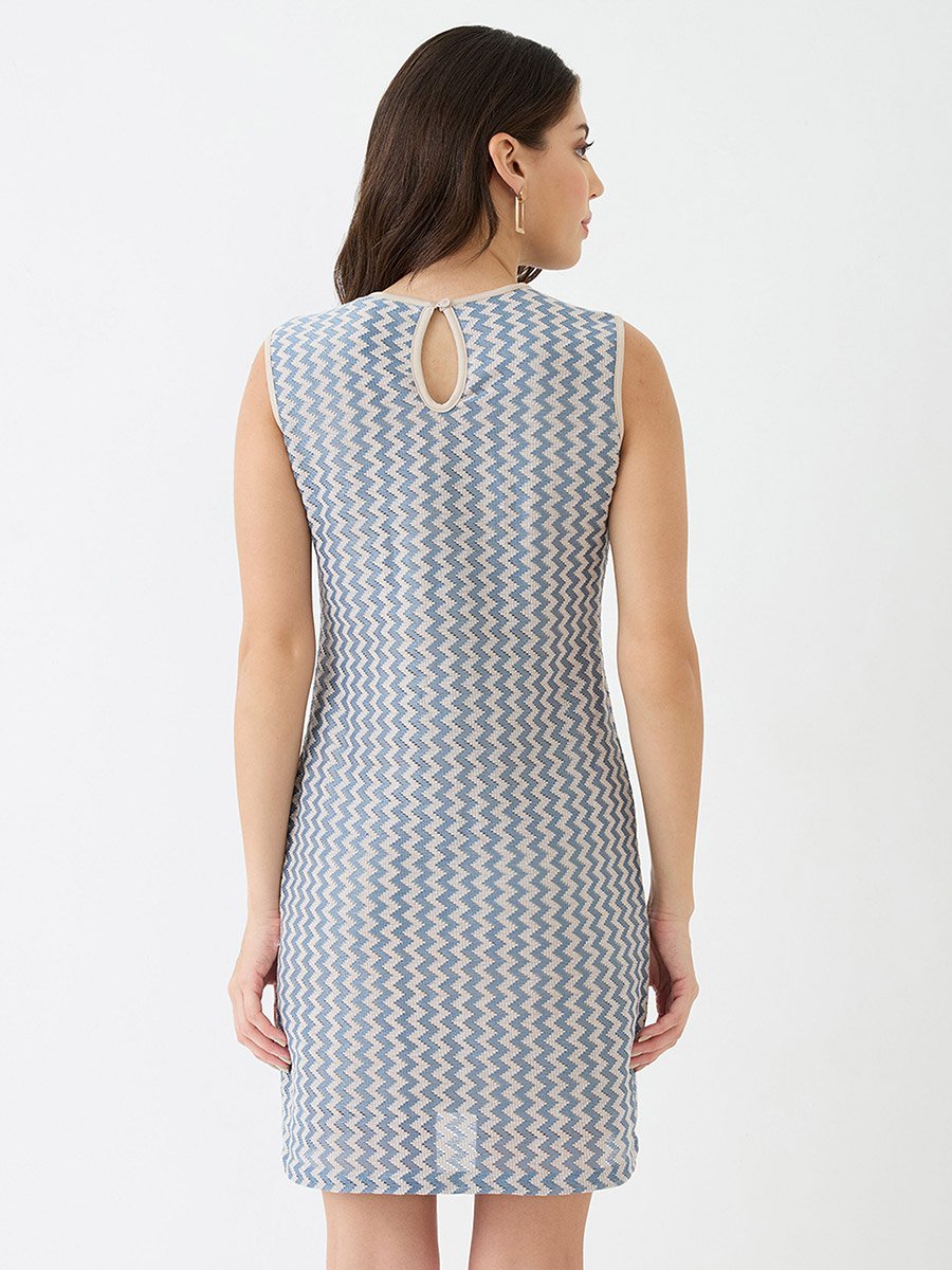 Blue Sleeveless Sheath Crochet Mini Dress