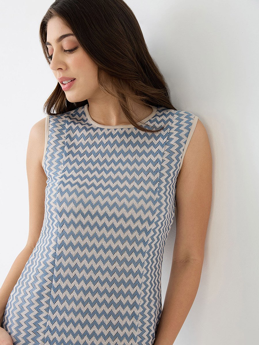 Blue Sleeveless Sheath Crochet Mini Dress
