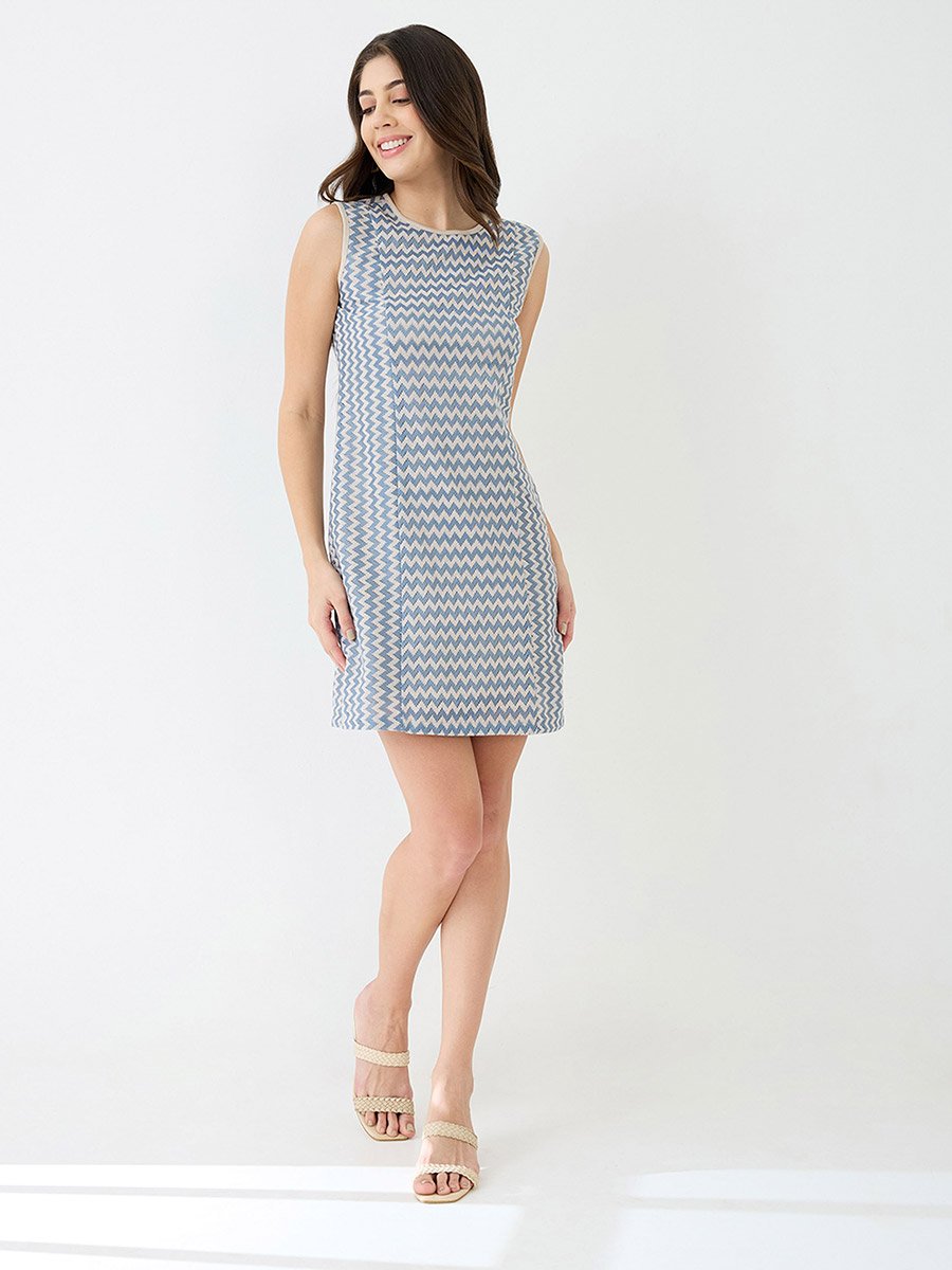Blue Sleeveless Sheath Crochet Mini Dress