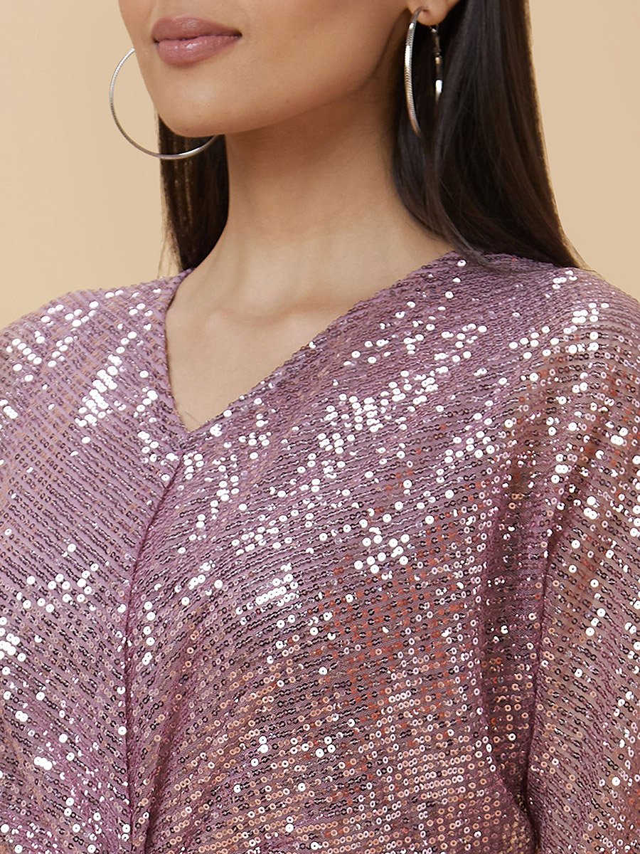 Pink Sequined Twisted Mini Dress