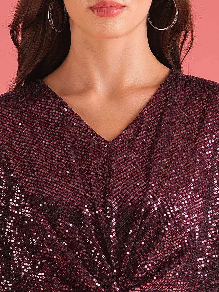 Dark Purple Wine Sequined A-Line Mini Dress