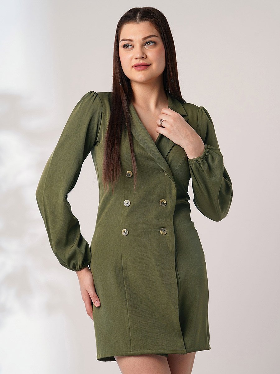 Green Long Sleeves Mini Blazer Dress