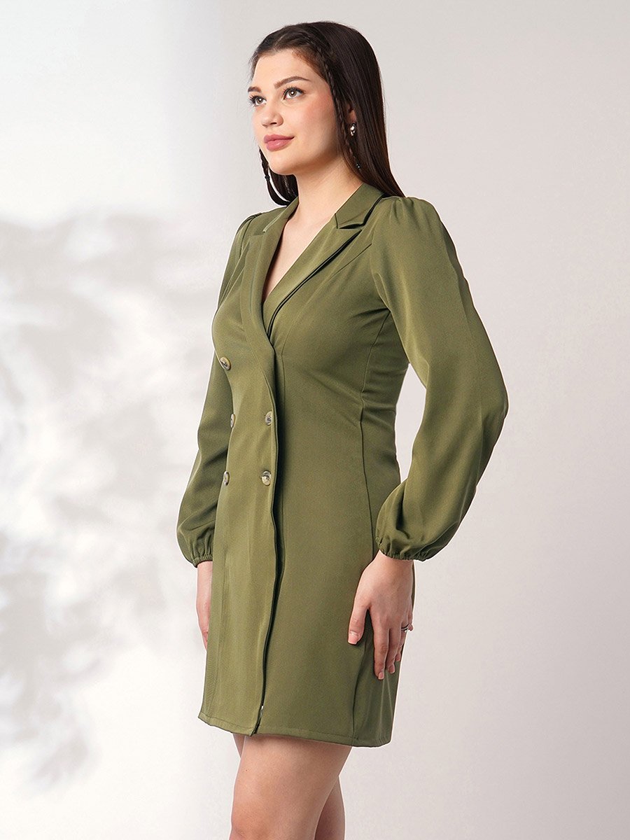 Green Long Sleeves Mini Blazer Dress