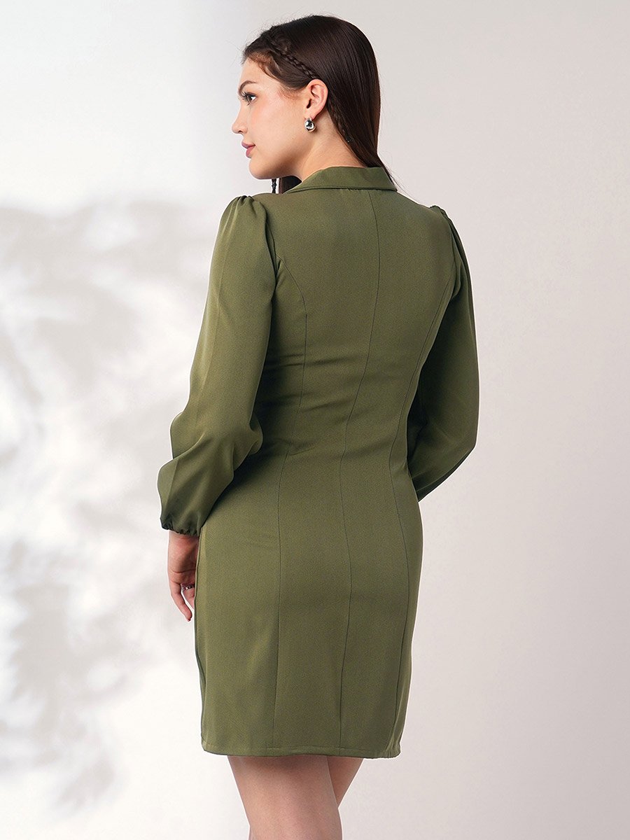 Green Long Sleeves Mini Blazer Dress