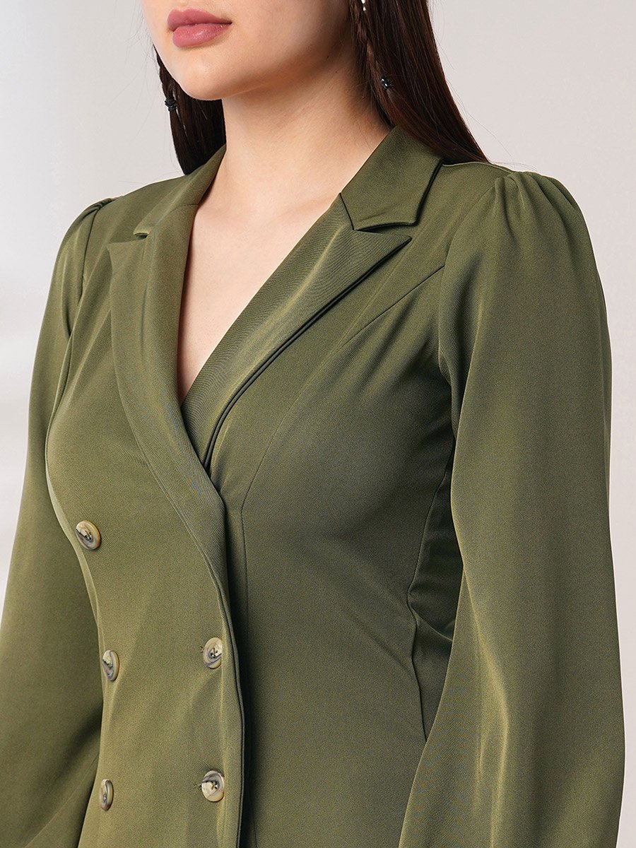 Green Long Sleeves Mini Blazer Dress