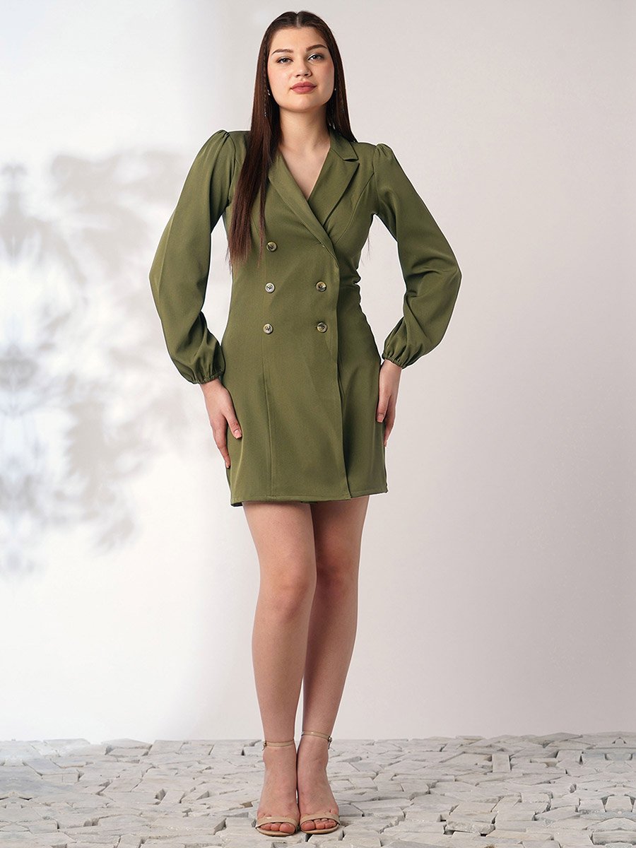 Green Long Sleeves Mini Blazer Dress