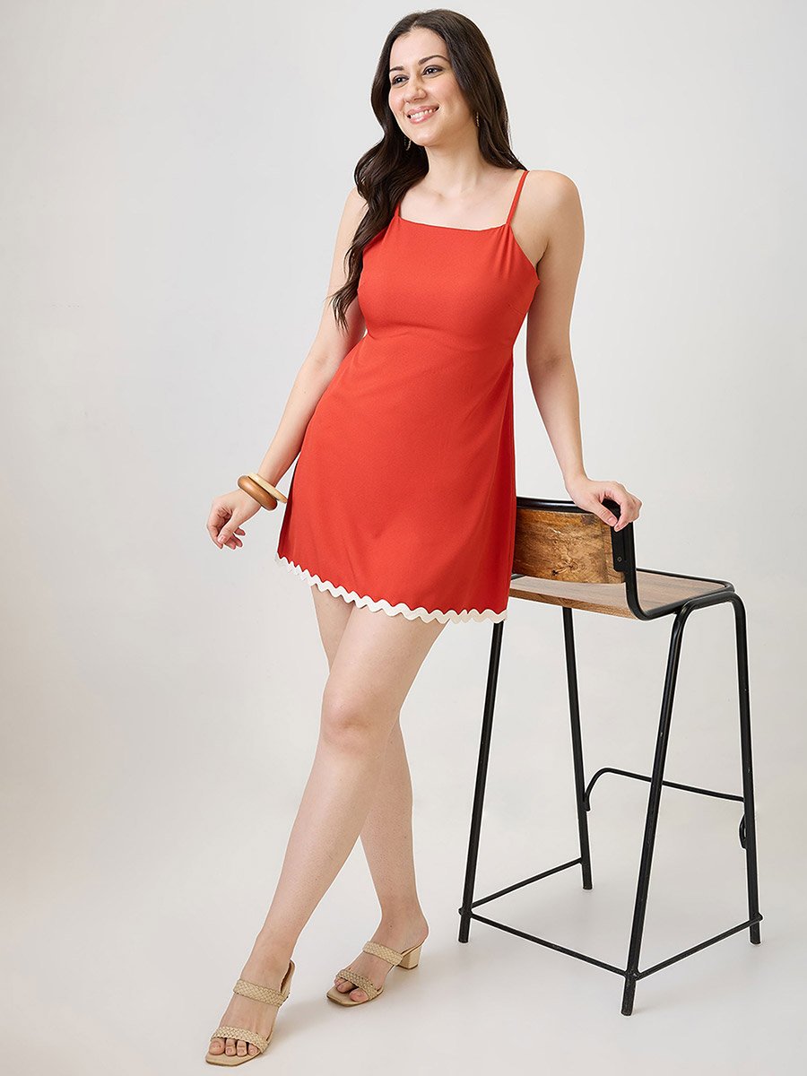 Women Orange Strappy Tie Back Detail Mini Dress