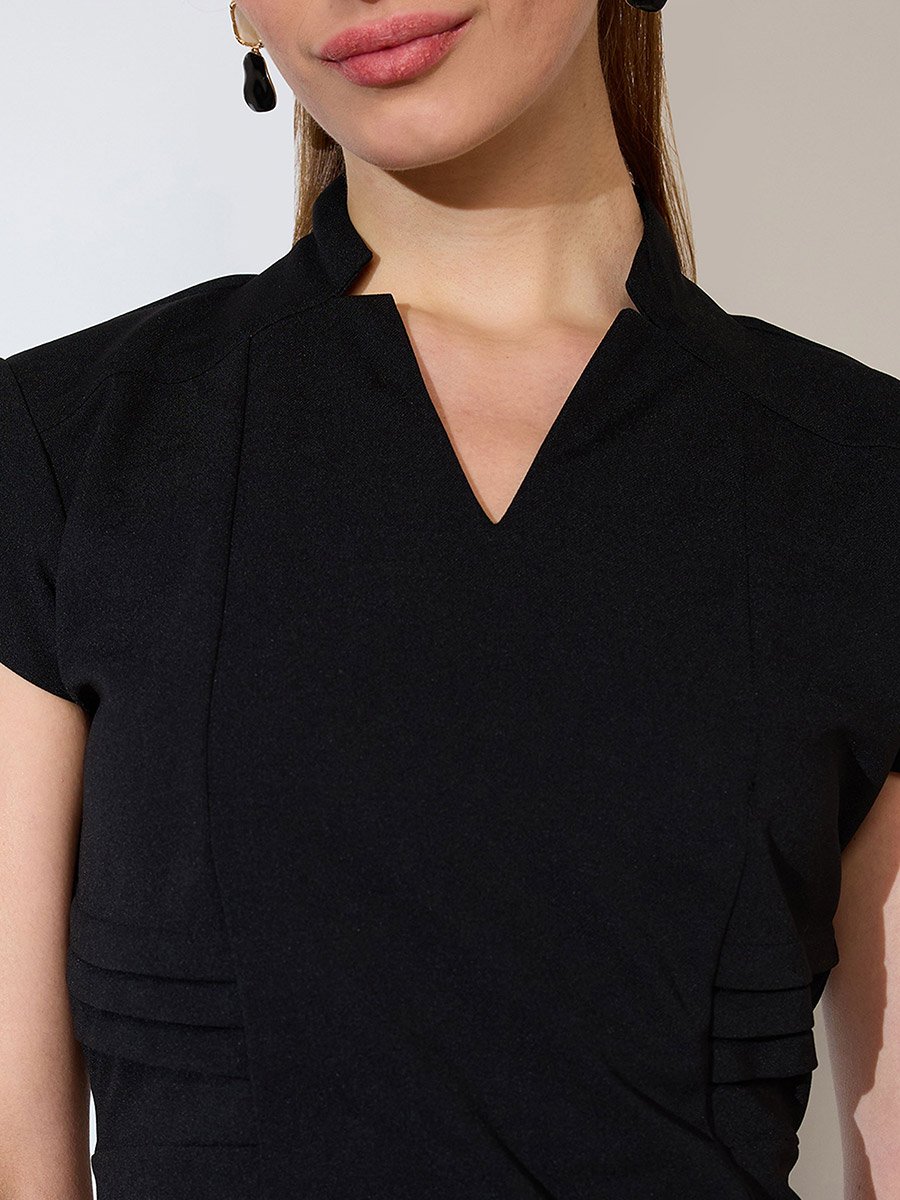 Women Black V-Neck Sheath Midi Dress