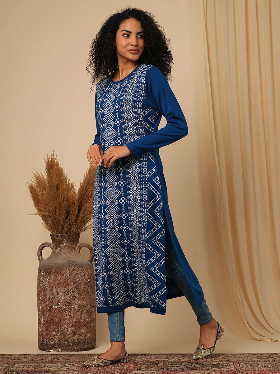 Weave Knitted Loose Fit Calf Length Winter Wear Kurta