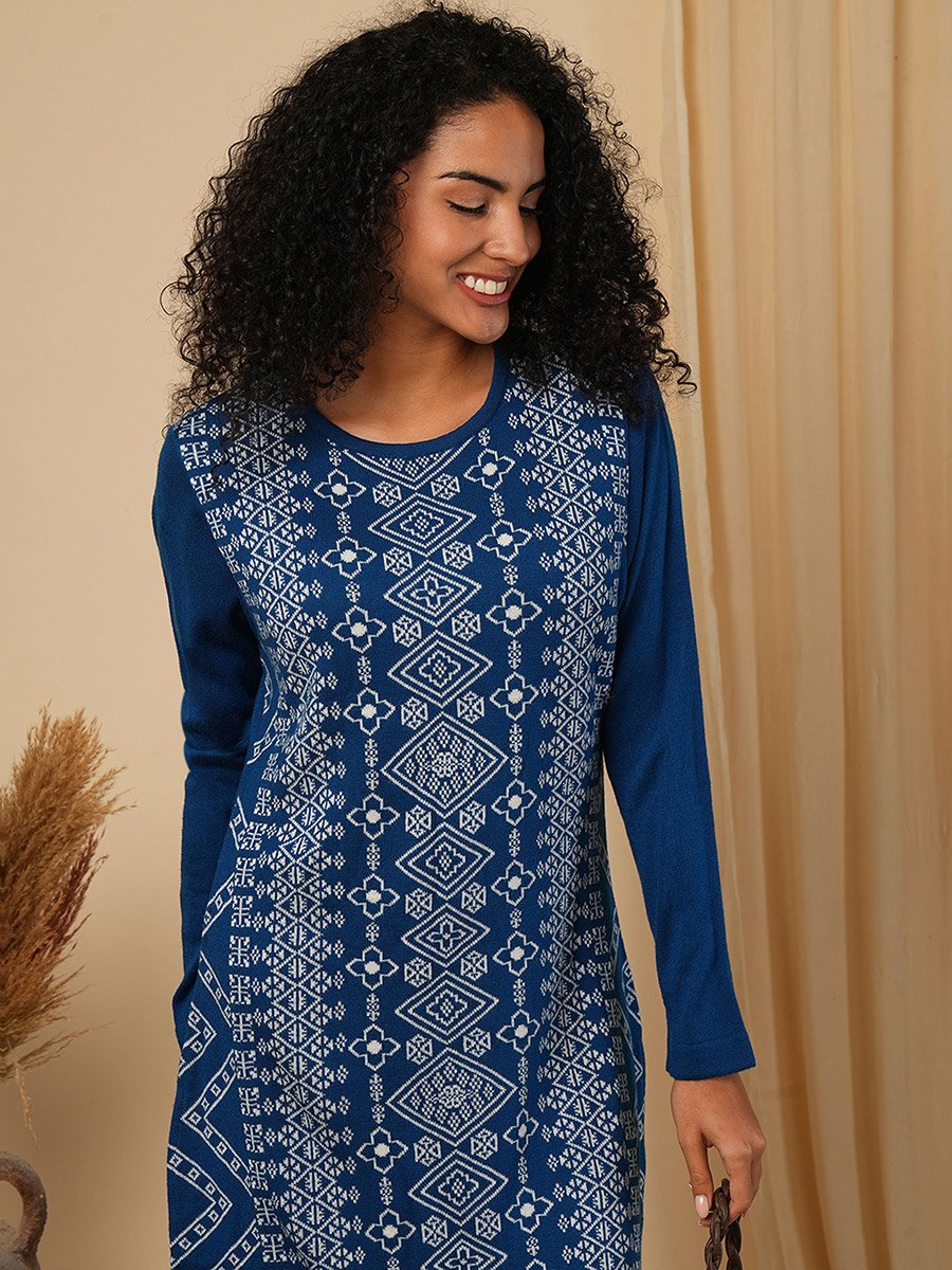 Weave Knitted Loose Fit Calf Length Winter Wear Kurta