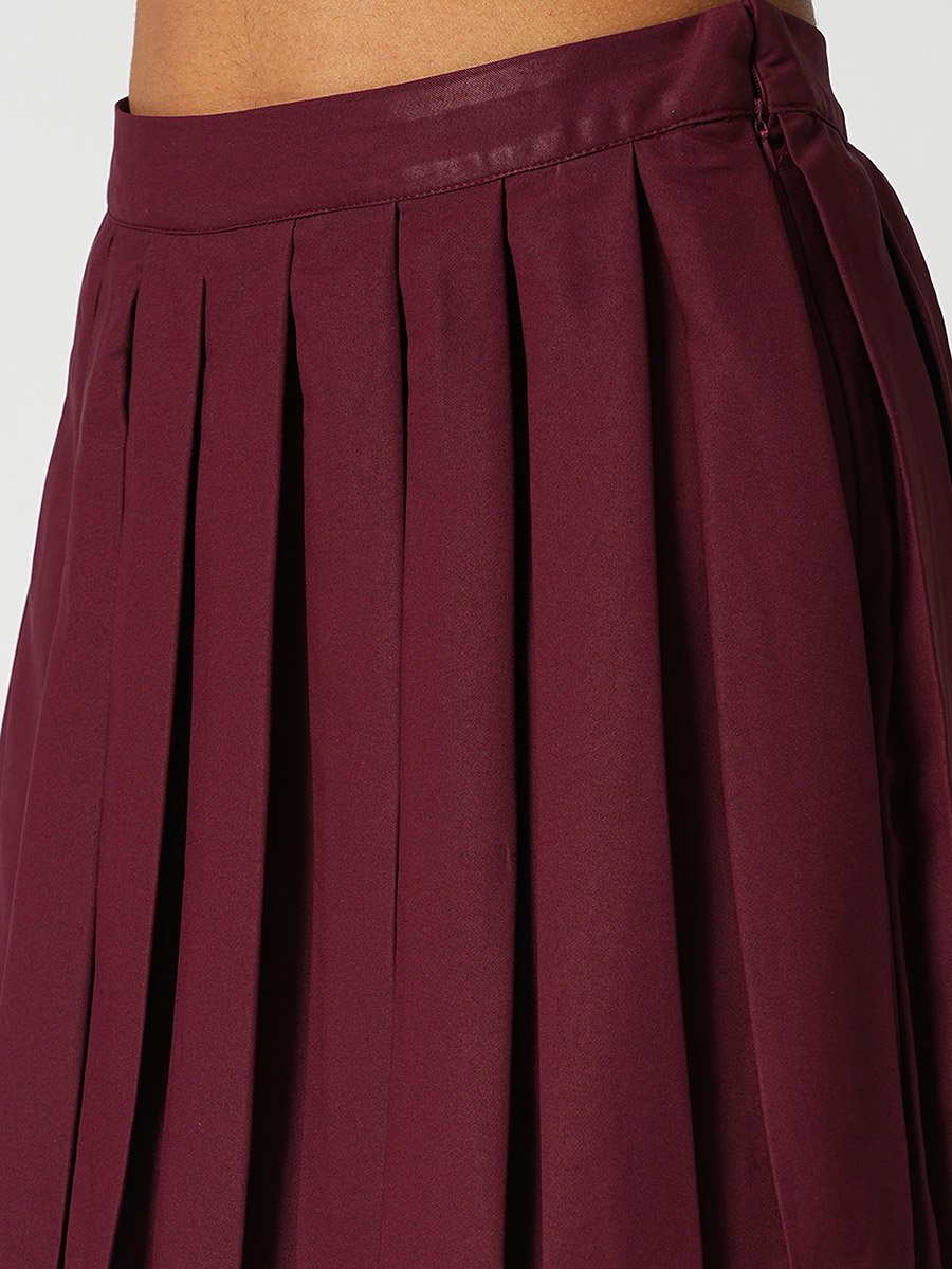 Maroon Korean Pleated Mini Peplum Tennis Skirt
