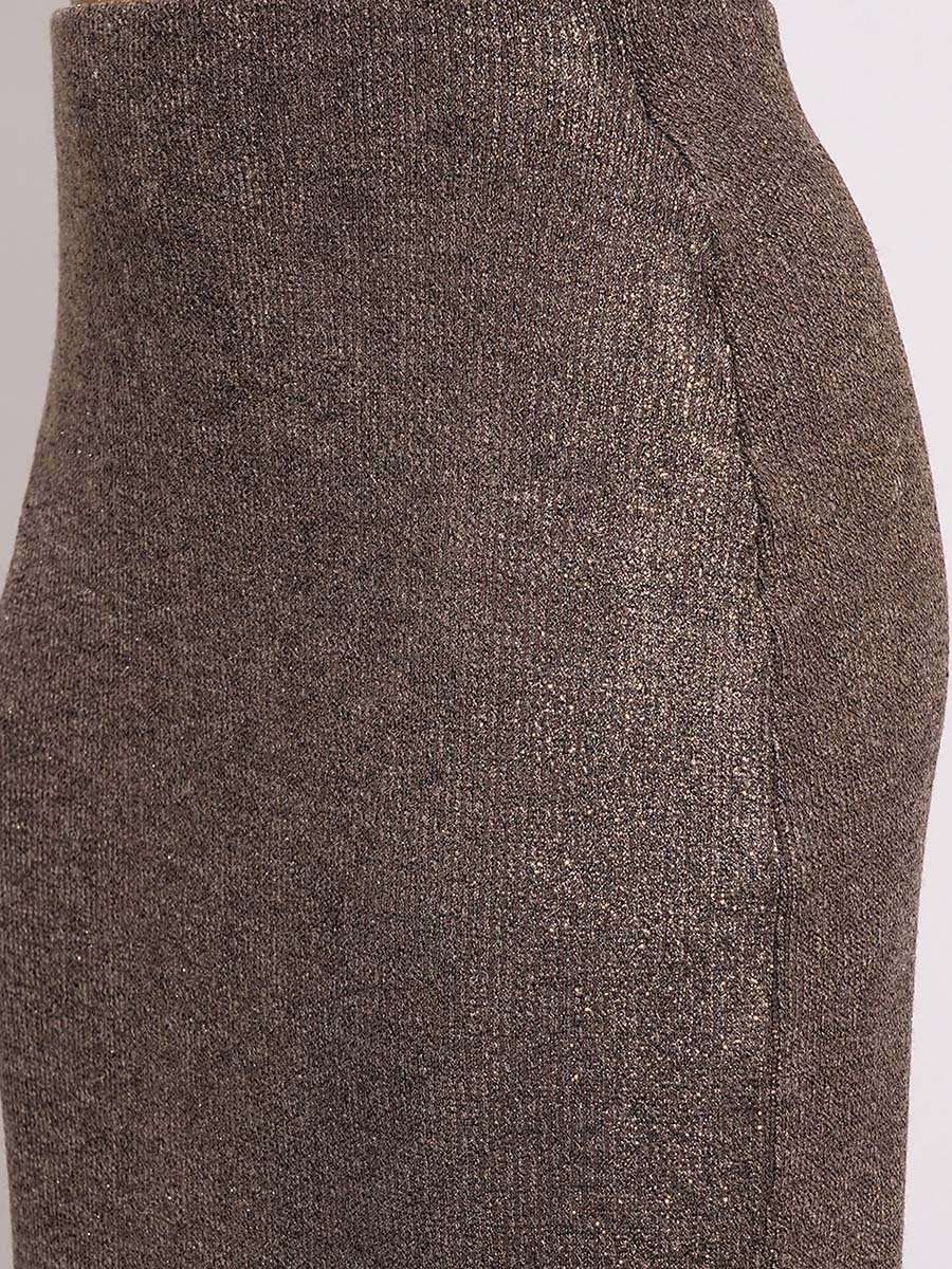 Gold Stretchable Side Slit Maxi Pencil Skirt