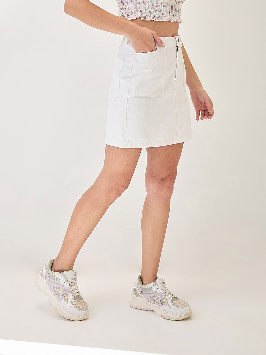 White Cotton Denim Mini Skirt