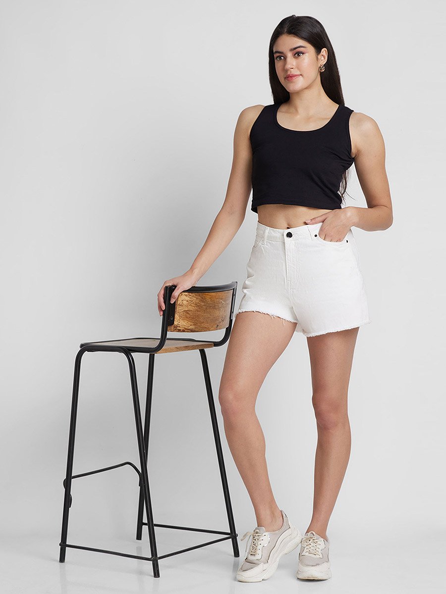 White Denim Regular Fit Shorts