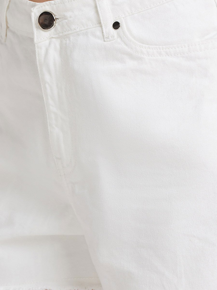 White Denim Regular Fit Shorts