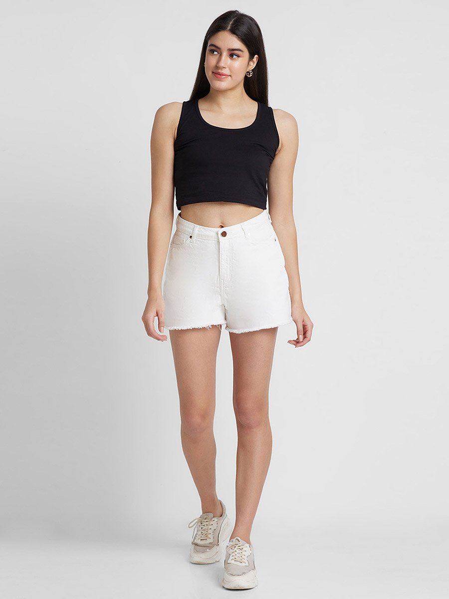 White Denim Regular Fit Shorts
