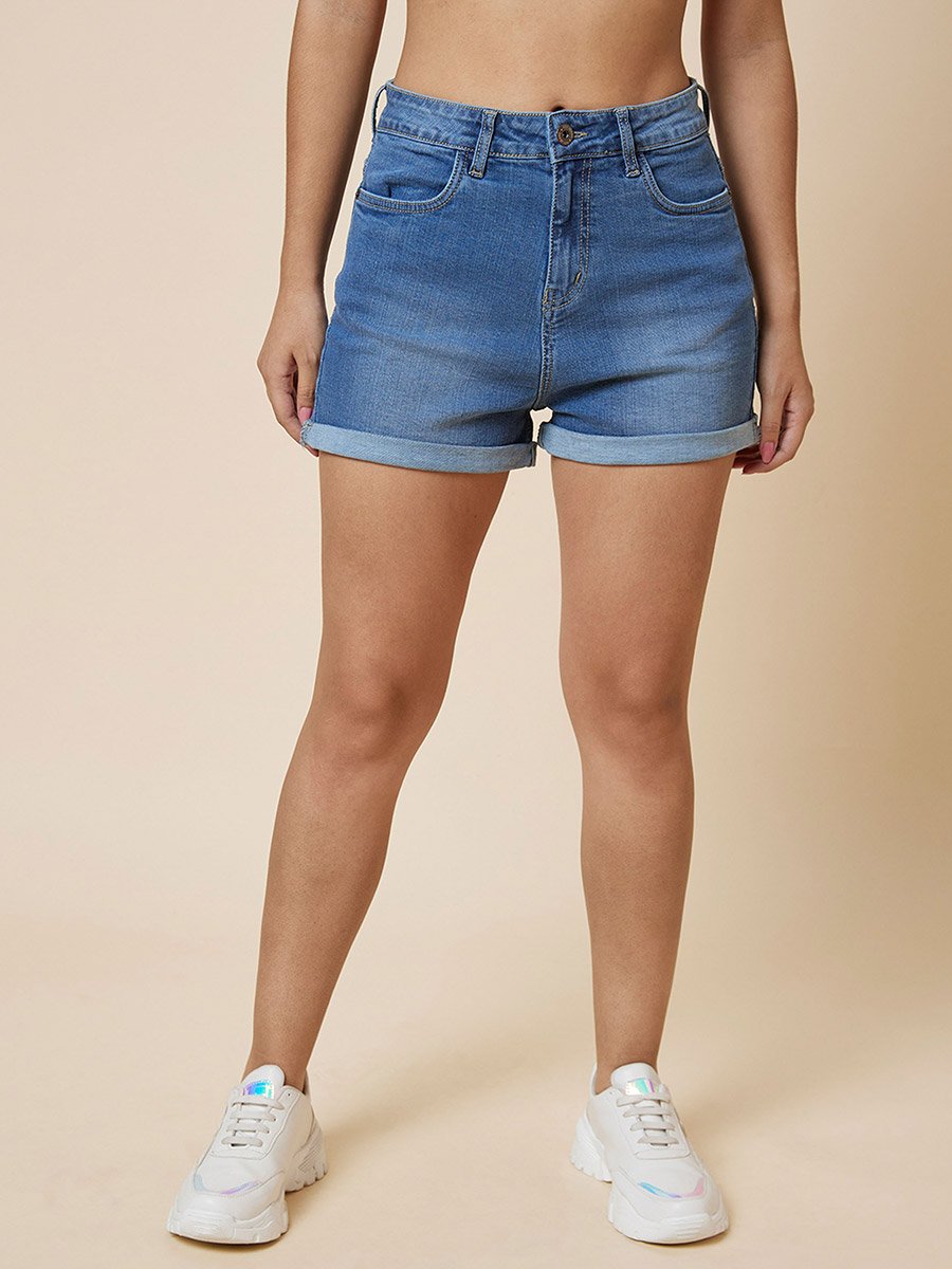 Blue Regular Fit Denim Shorts