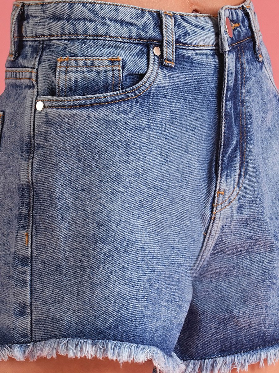 Light Blue Denim Frayed Hem Shorts