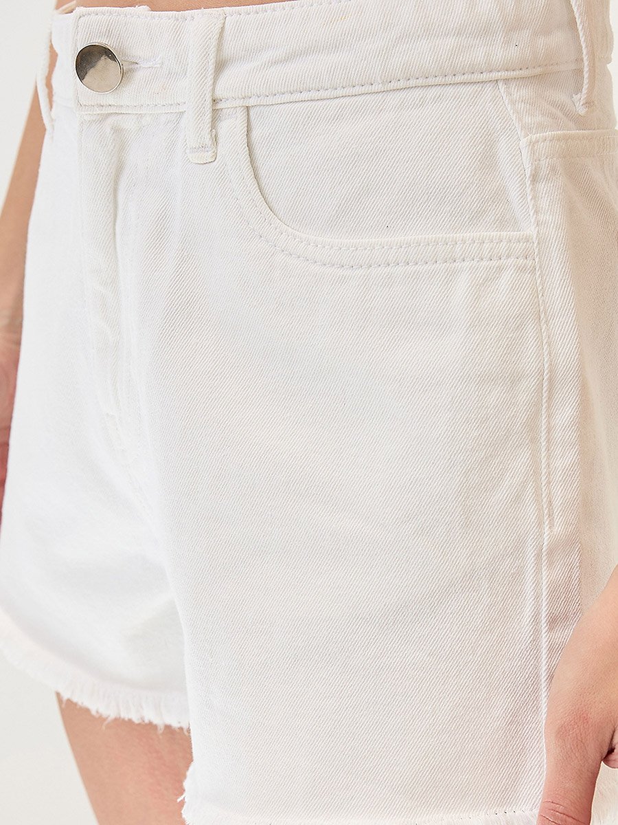 White Fringed Hem Denim Shorts