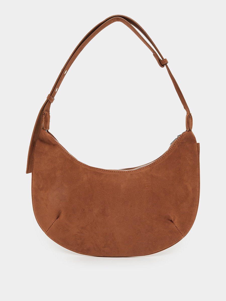 Khaki Suede Stud Shoulder Bag