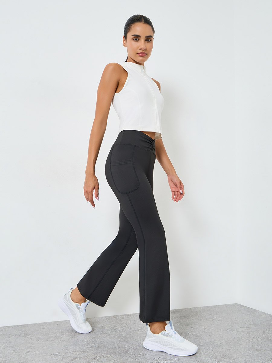 Women Front Ruched Flare Leggings