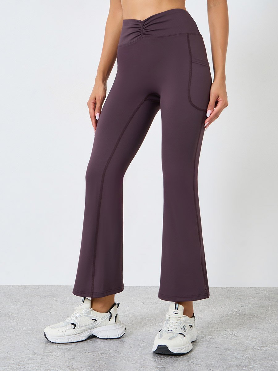 Women Front Ruched Flared Leggings